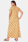 Sweet Moon Knit Cotton Full Length Nightdress - Pastel Yellow — thumbnail 4