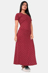 Sweet Moon Knit Cotton Full Length Nightdress - Maroon — thumbnail 1