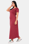 Sweet Moon Knit Cotton Full Length Nightdress - Maroon — thumbnail 2