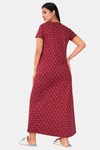 Sweet Moon Knit Cotton Full Length Nightdress - Maroon — thumbnail 3