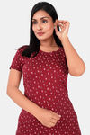 Sweet Moon Knit Cotton Full Length Nightdress - Maroon — thumbnail 4