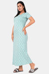Sweet Moon Knit Cotton Full Length Nightdress - Pastel Blue — thumbnail 2