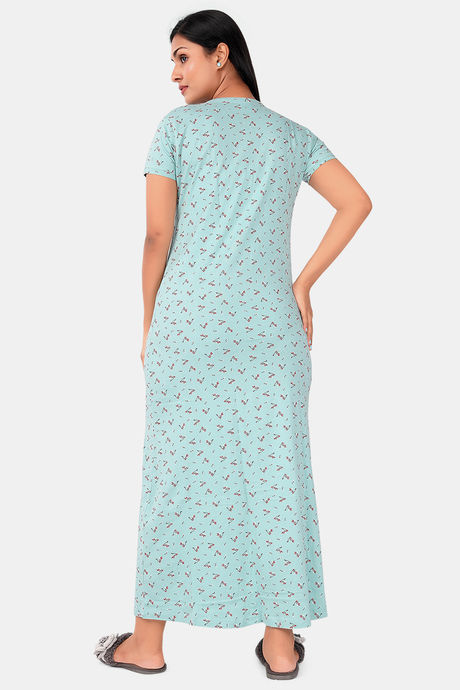 Sweet Moon Knit Cotton Full Length Nightdress - Pastel Blue — image 3