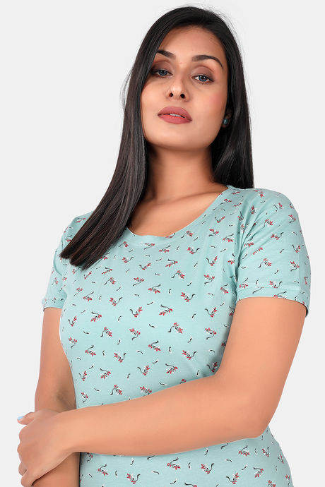 Sweet Moon Knit Cotton Full Length Nightdress - Pastel Blue — image 4