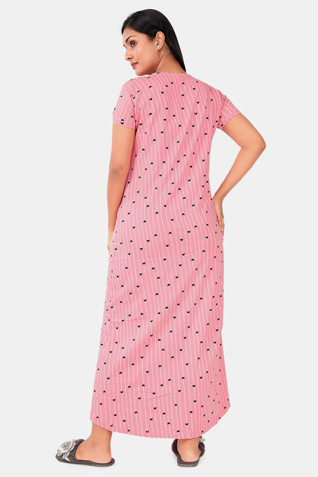 Sweet Moon Knit Cotton Full Length Nightdress - Light Pink — image 3