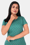 Sweet Moon Knit Cotton Full Length Nightdress - Green — thumbnail 4