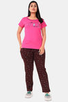 Sweet Moon Knit Cotton Pyjama Set - Pink And Brown Combination — thumbnail 1