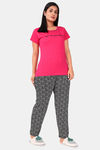Sweet Moon Knit Cotton Pyjama Set - Pink And Black Combination — thumbnail 2