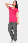 Sweet Moon Knit Cotton Pyjama Set - Pink And Black Combination — thumbnail 3