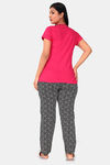 Sweet Moon Knit Cotton Pyjama Set - Pink And Black Combination — thumbnail 4