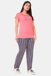 Sweet Moon Knit Cotton Pyjama Set - Peach And Navy Blue Combination — thumbnail 2