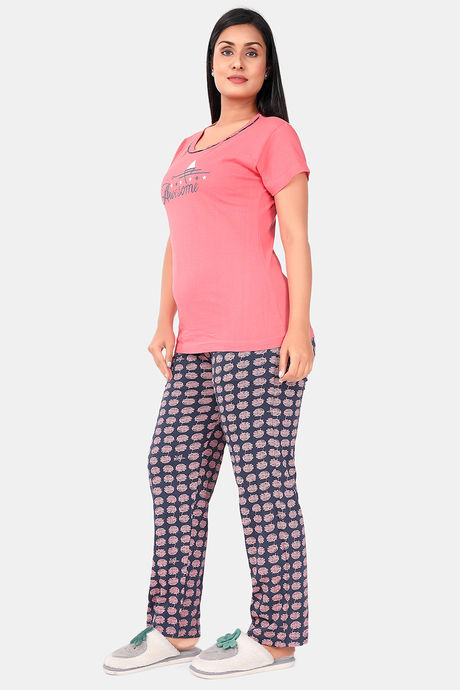 Sweet Moon Knit Cotton Pyjama Set - Peach And Navy Blue Combination — image 3