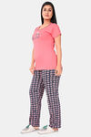 Sweet Moon Knit Cotton Pyjama Set - Peach And Navy Blue Combination — thumbnail 3