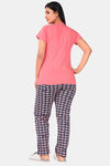 Sweet Moon Knit Cotton Pyjama Set - Peach And Navy Blue Combination — thumbnail 4