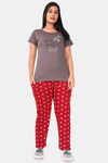 Sweet Moon Knit Cotton Pyjama Set - Grey And Red Combination — thumbnail 1
