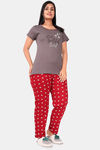 Sweet Moon Knit Cotton Pyjama Set - Grey And Red Combination — thumbnail 2
