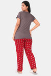 Sweet Moon Knit Cotton Pyjama Set - Grey And Red Combination — thumbnail 4