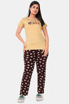 Sweet Moon Knit Cotton Pyjama Set - Nude Yellow And Brown Combination — thumbnail 1