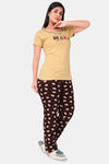 Sweet Moon Knit Cotton Pyjama Set - Nude Yellow And Brown Combination — thumbnail 3