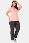 Sweet Moon Knit Cotton Pyjama Set - Peach And Black Combination — thumbnail 2