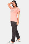 Sweet Moon Knit Cotton Pyjama Set - Peach And Black Combination — thumbnail 3