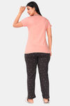 Sweet Moon Knit Cotton Pyjama Set - Peach And Black Combination — thumbnail 4