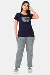 Sweet Moon Knit Cotton Pyjama Set - Navy Blue And Ash — thumbnail 1