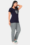 Sweet Moon Knit Cotton Pyjama Set - Navy Blue And Ash — thumbnail 2