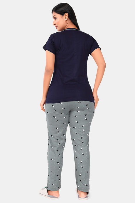 Sweet Moon Knit Cotton Pyjama Set - Navy Blue And Ash — image 4