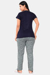 Sweet Moon Knit Cotton Pyjama Set - Navy Blue And Ash — thumbnail 4