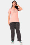Sweet Moon Knit Cotton Pyjama Set - Peach And Dark Grey Combination — thumbnail 1