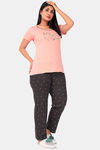 Sweet Moon Knit Cotton Pyjama Set - Peach And Dark Grey Combination — thumbnail 2