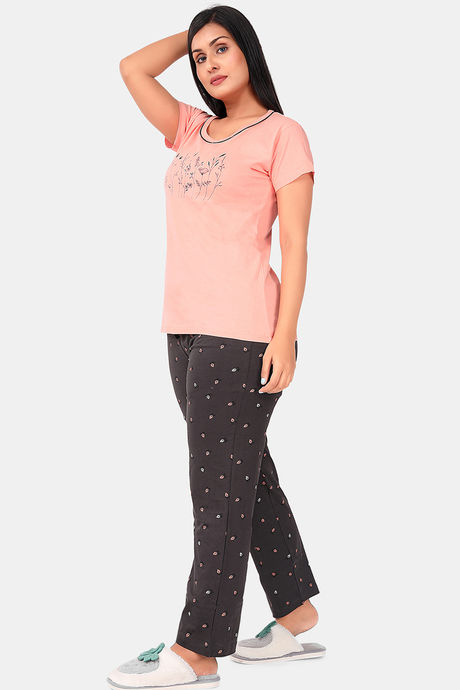 Sweet Moon Knit Cotton Pyjama Set - Peach And Dark Grey Combination — image 3