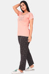 Sweet Moon Knit Cotton Pyjama Set - Peach And Dark Grey Combination — thumbnail 3