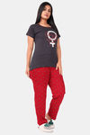 Sweet Moon Knit Cotton Pyjama Set - Dark Grey And Red Combination — thumbnail 2