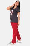 Sweet Moon Knit Cotton Pyjama Set - Dark Grey And Red Combination — thumbnail 3
