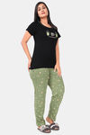 Sweet Moon Knit Cotton Pyjama Set - Black And Pista Combination — thumbnail 2