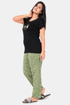Sweet Moon Knit Cotton Pyjama Set - Black And Pista Combination — thumbnail 3