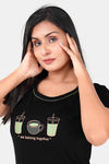 Sweet Moon Knit Cotton Pyjama Set - Black And Pista Combination — thumbnail 5