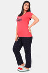 Sweet Moon Knit Cotton Pyjama Set - Red And Navy Blue Combination — thumbnail 3
