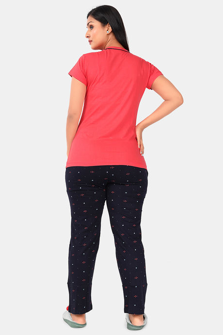 Sweet Moon Knit Cotton Pyjama Set - Red And Navy Blue Combination — image 4
