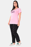 Sweet Moon Knit Cotton Pyjama Set - Baby Pink And Black Combination — thumbnail 3