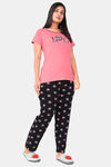 Sweet Moon Knit Cotton Pyjama Set - Baby Pink And Black Combination — thumbnail 2
