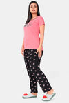 Sweet Moon Knit Cotton Pyjama Set - Baby Pink And Black Combination — thumbnail 3