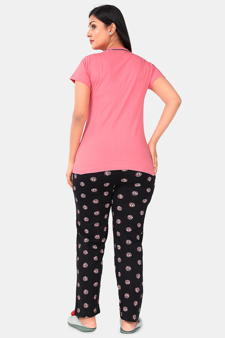 Sweet Moon Knit Cotton Pyjama Set - Baby Pink And Black Combination — image 4