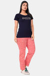 Sweet Moon Knit Cotton Pyjama Set - Navy Blue And Peach Combiantion — thumbnail 2