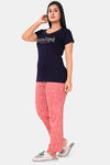 Sweet Moon Knit Cotton Pyjama Set - Navy Blue And Peach Combiantion — thumbnail 3