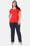 Sweet Moon Knit Cotton Pyjama Set - Red And Navy Blue Combination — thumbnail 1