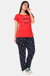 Sweet Moon Knit Cotton Pyjama Set - Red And Navy Blue Combination — thumbnail 2