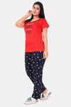Sweet Moon Knit Cotton Pyjama Set - Red And Navy Blue Combination — thumbnail 3